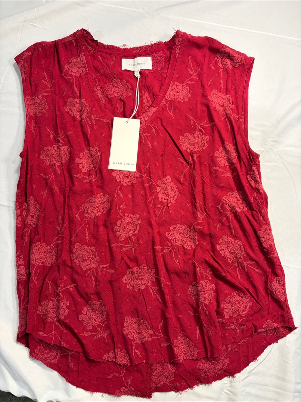 Dear John Crimson Floral V-Neck Sleeveless Camisole
